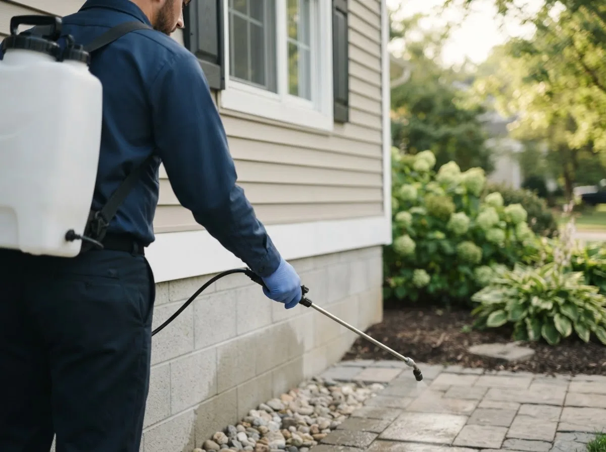 Pest control technician inspecting a home in Garden City, ID